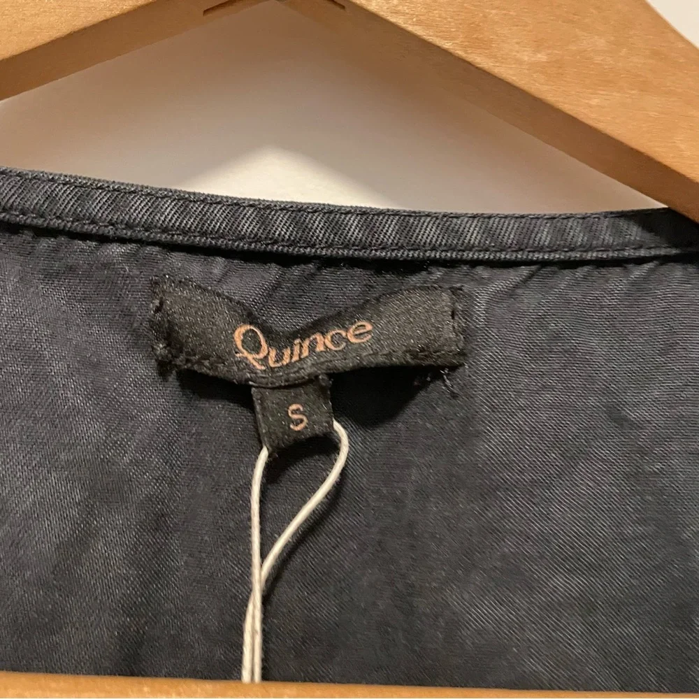 Quince Women's Small Black Tencel Midi Dress Button Down Short Sleeve Pockets - Picture 4 of 5